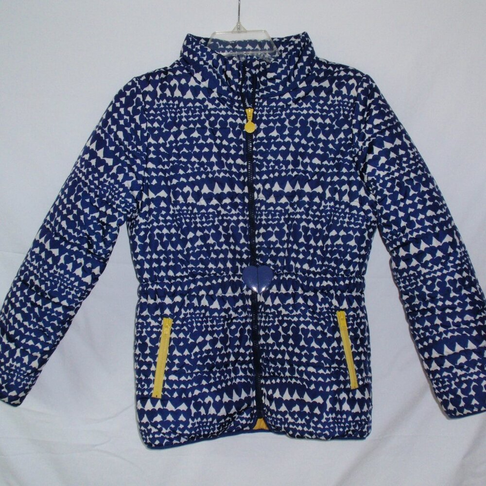 Stella McCartney Kids Girls Navy White Puffer Jacket Yellow Zippers Sz 12